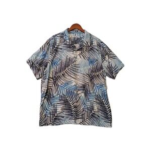 Tommy Bahama Men Aloha Tropical Leaf  Button Down Shirt XL Silk Blue White Palm